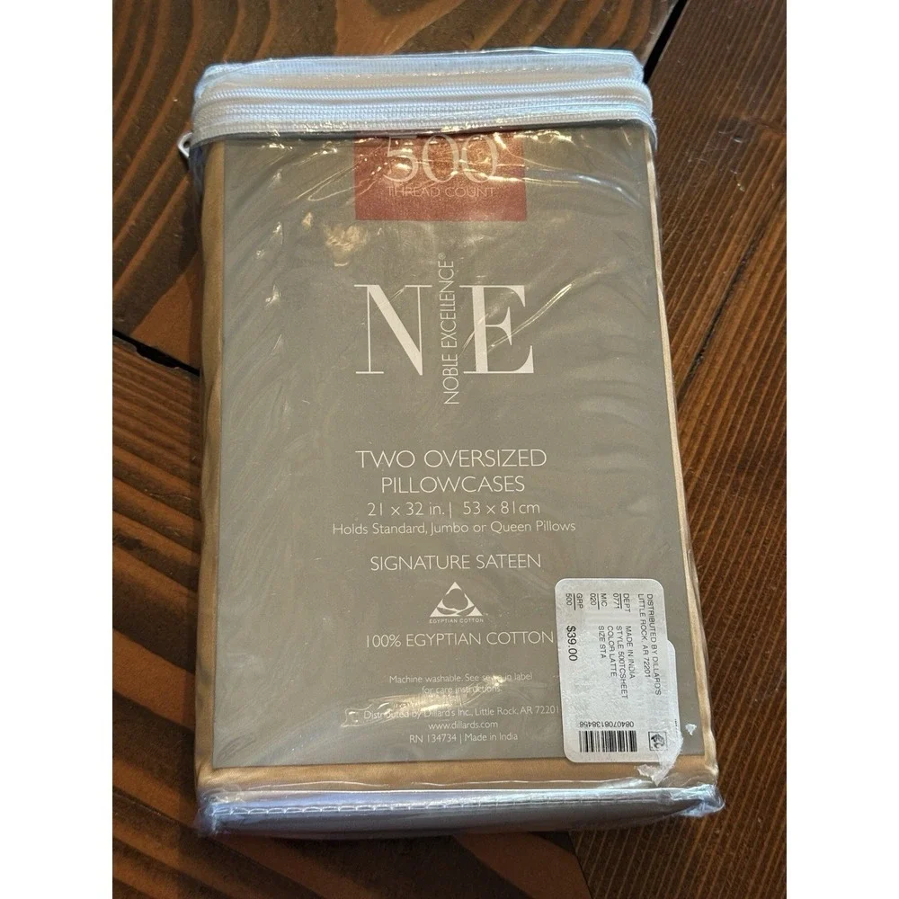 Noble Excellence NE Latte Over Sized Standard Queen Pillowcases‎ Set New 500ct
